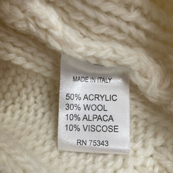 ELSAMANDA wool alpaca blend cream fringe Italian knit sweater.  L - Picture 4 of 5